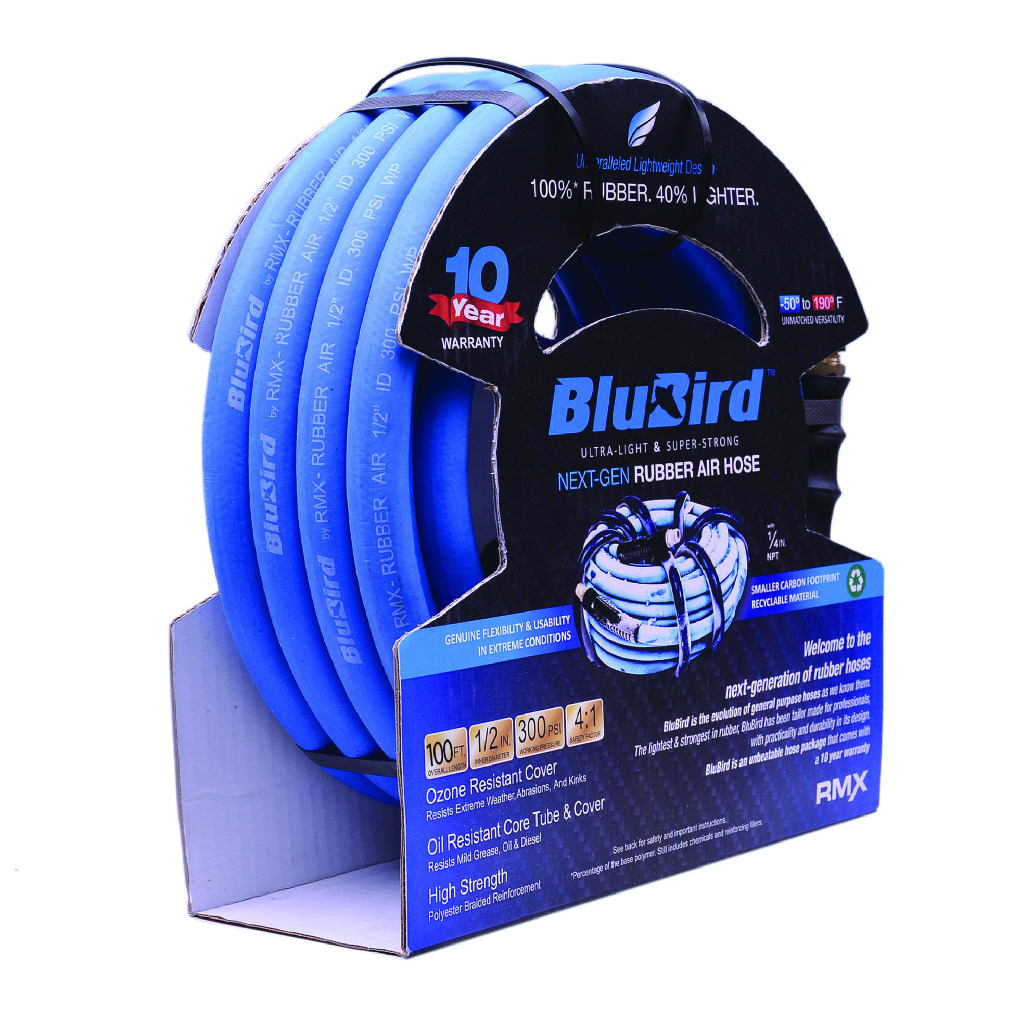 BluBird, Rubber Air Hose Assembly 1/2in.x100ft., Hose Diameter 1/2 in, Hose Length 100 ft, Model# BB12100